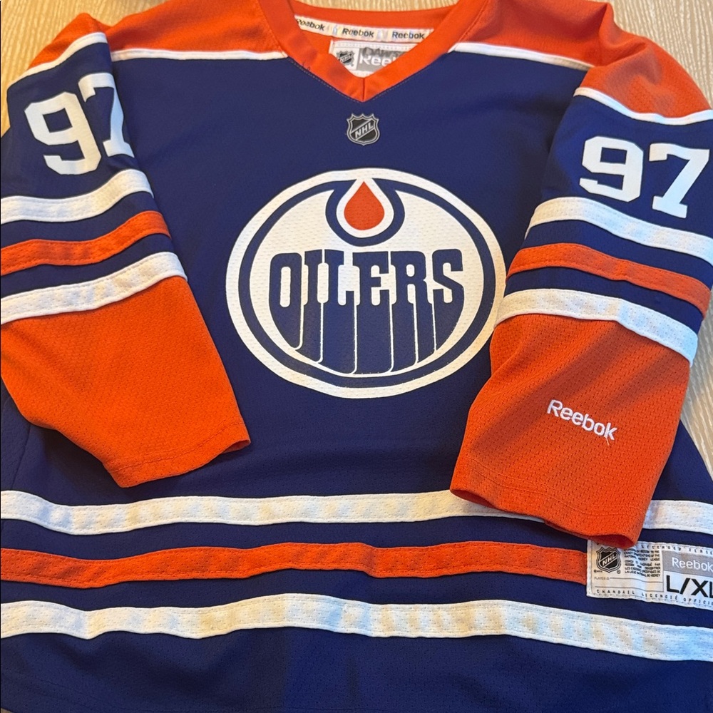 Reebok Blue and Orange Oilers Jersey